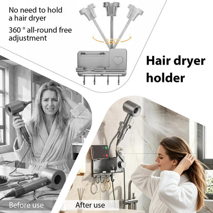 Ecloom Hair Dryer Holder No Drilling Required with 360 Deg Rotation