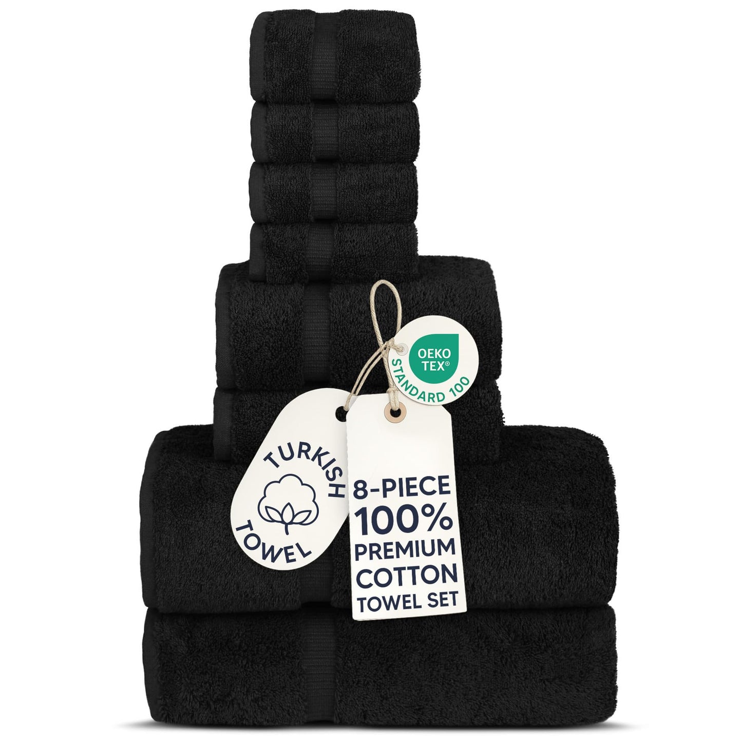 Chakir Turkish Linens | Hotel & Spa Quality 100% Cotton Premium Turkish Towels | Soft & Absorbent (8-Piece Towel Sets, Black)