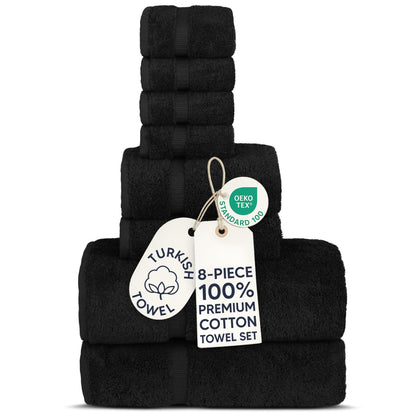 Chakir Turkish Linens | Hotel & Spa Quality 100% Cotton Premium Turkish Towels | Soft & Absorbent (8-Piece Towel Sets, Black)