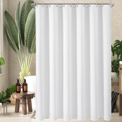 Lerores Shower Curtain, 180 x 200 cm, Waffle White, Weighted Hem, Anti-Mould Textile, Water-Repellent