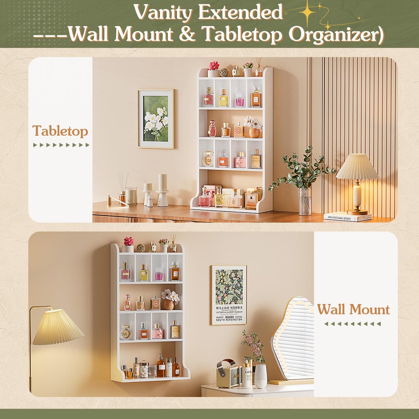 VINCOURNA Perfume Stand Organiser, 5Tier Wooden Fragrance Wall Shelf White