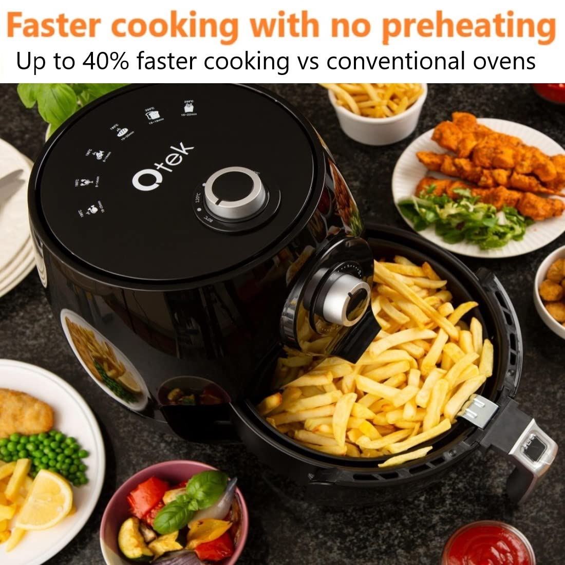 Otek 4.5L Air Fryer | 1450W | Low Fat | Healthier Oil Free Frying | Compact Cooker Oven | Timer | Rapid Heating & Air Flow Circulation | Adjustable