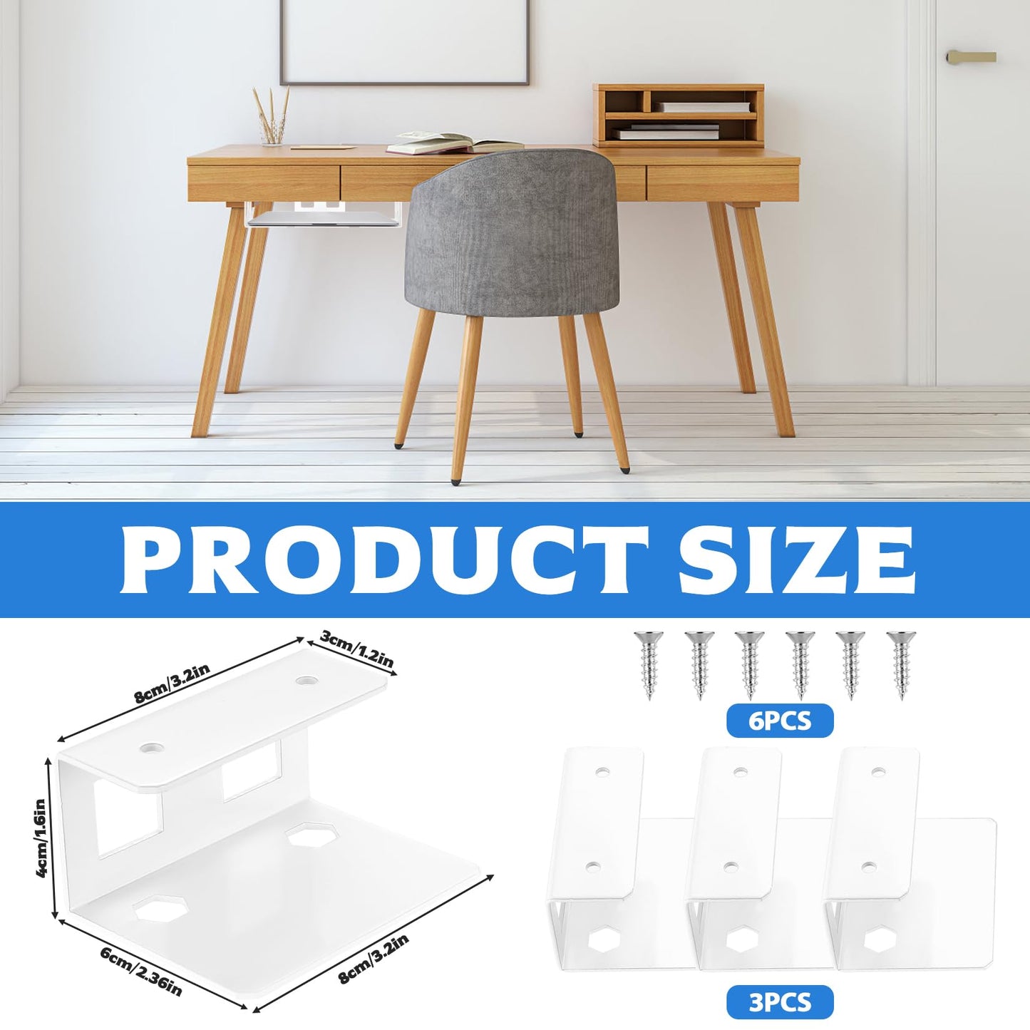 qiwuhai 3 Pcs Under Desk Laptop Mount, Under Table Laptop Holder Storage, Metal Under Desk Holder