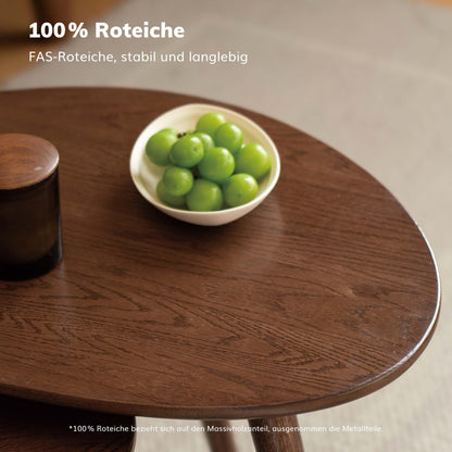 YESWOOD Round Side Table, Coffee Table with Solid Wood Legs, Sofa Table in Pebble Shape, Modern Side Table for Living Room, Balcony, Walnut