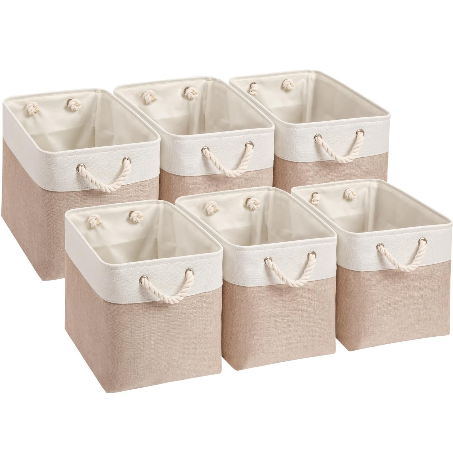 SOCOHOME Cube Storage Boxes,33x33x33cm Storage Baskets for Organizing Clothes Shelf Nursery Closet(Light Khaki/White, Set of 6)