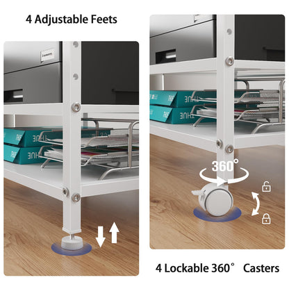 OYRREU 3-Tier Rolling Printer Stand with Outlets for Home, Office, White