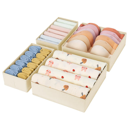 DIMJ 4Pack Underwear Drawer Organiser Sock Storage Dresser Dividers, Beige