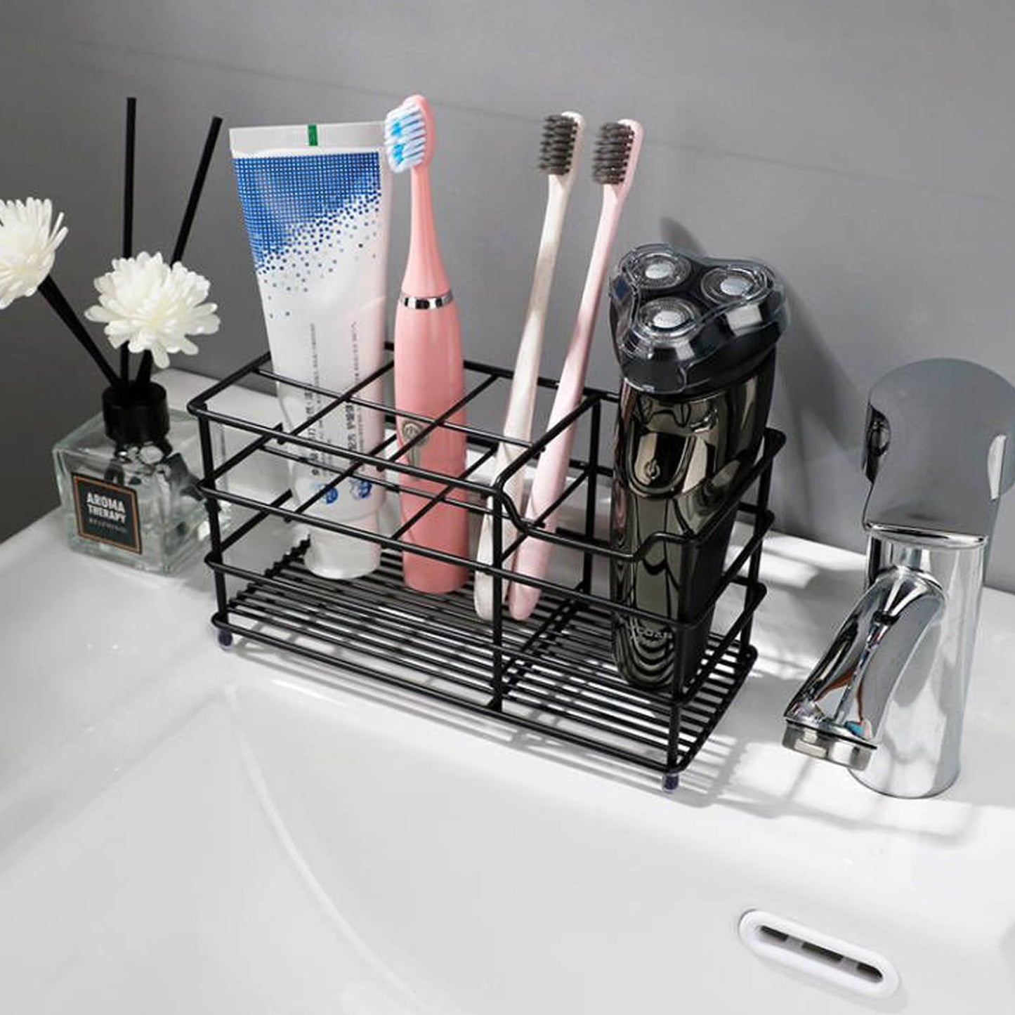 Winlauyet Stainless Steel Toothbrush Holder with 7 Slots – Stand/Wall-Mounted Bathroom Organizer for Razors, Shavers, Combs
