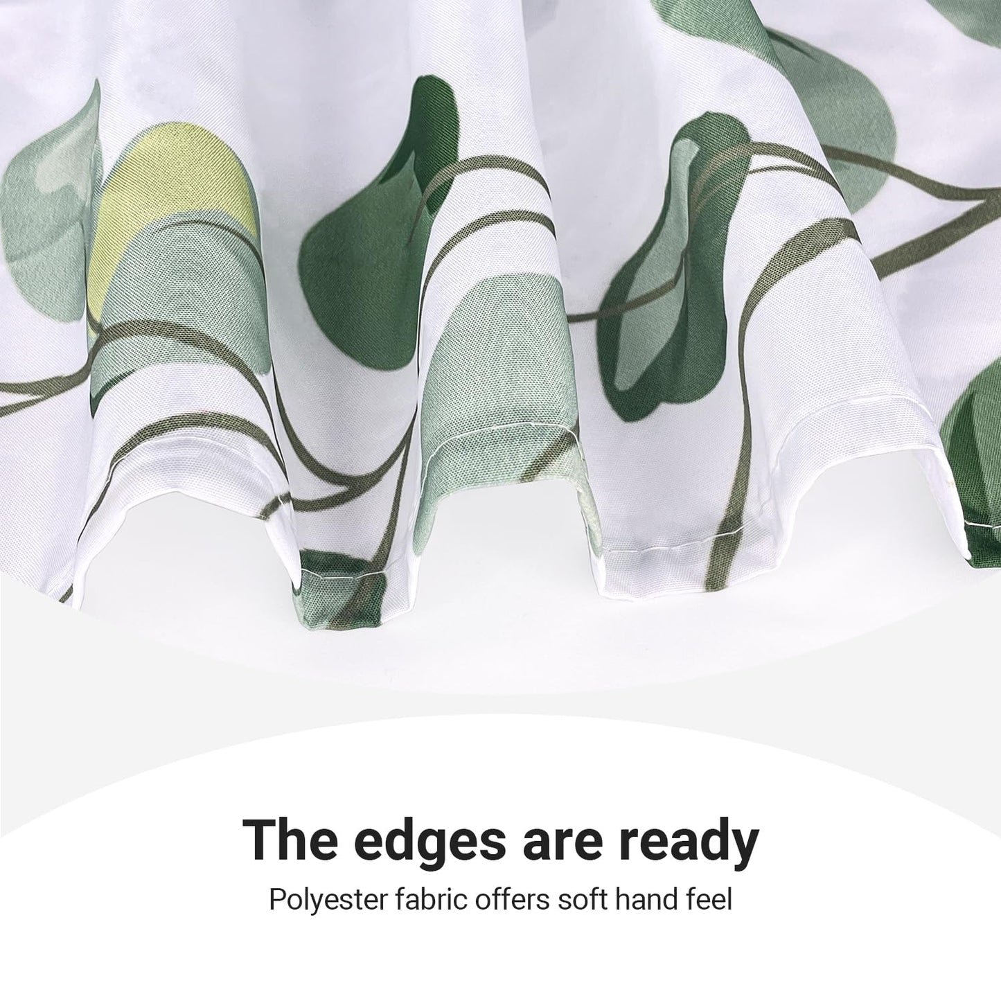 Lerores Shower Curtain, 240 x 180 cm, Green Leaves, Weighted Hem, Anti-Mould Textile, Water-Repellent