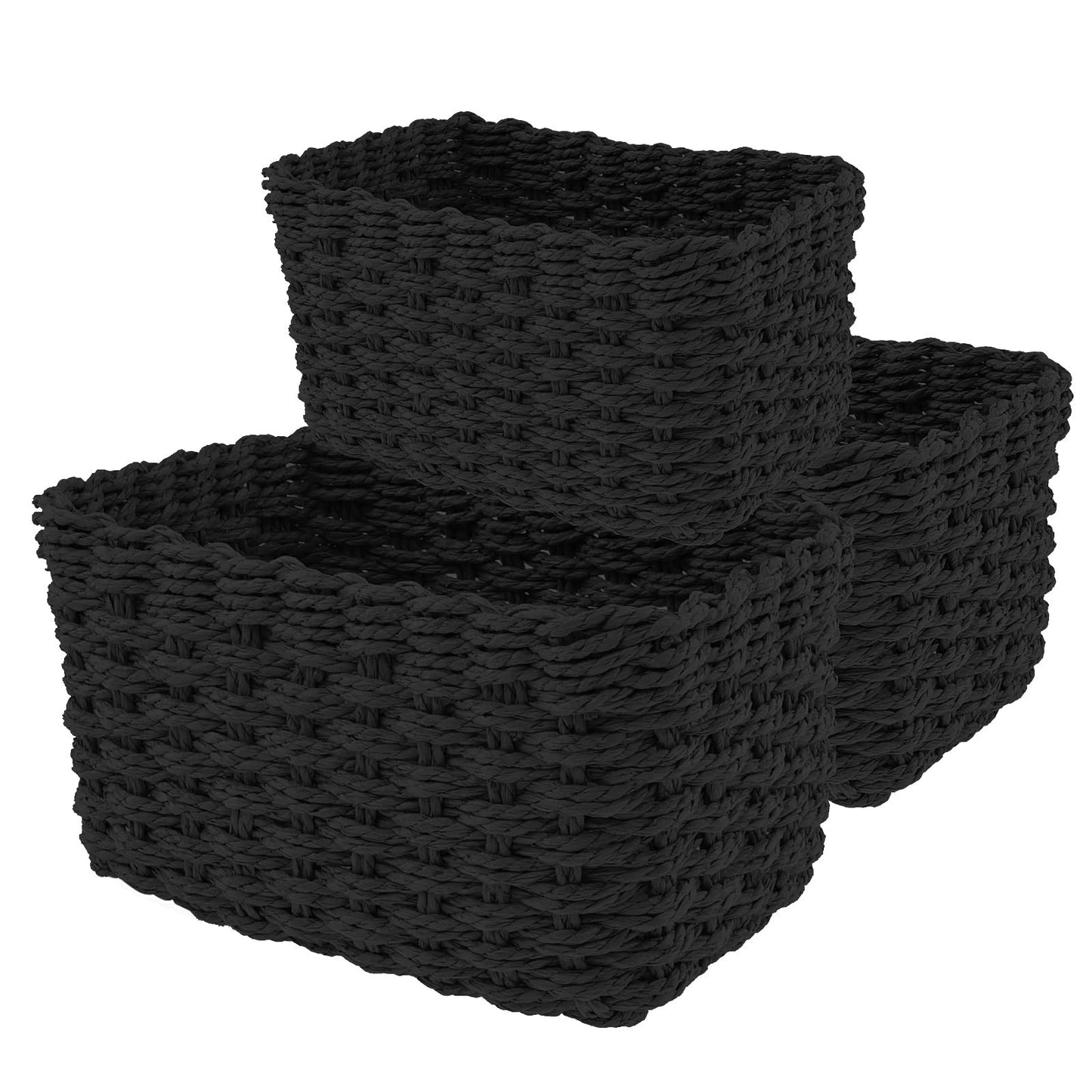 Set of 3 Wicker Storage Baskets for Organizing, Grass Woven Decorative Basket, Multifunctional Hamper for Toys, Cosmetics, Clothes