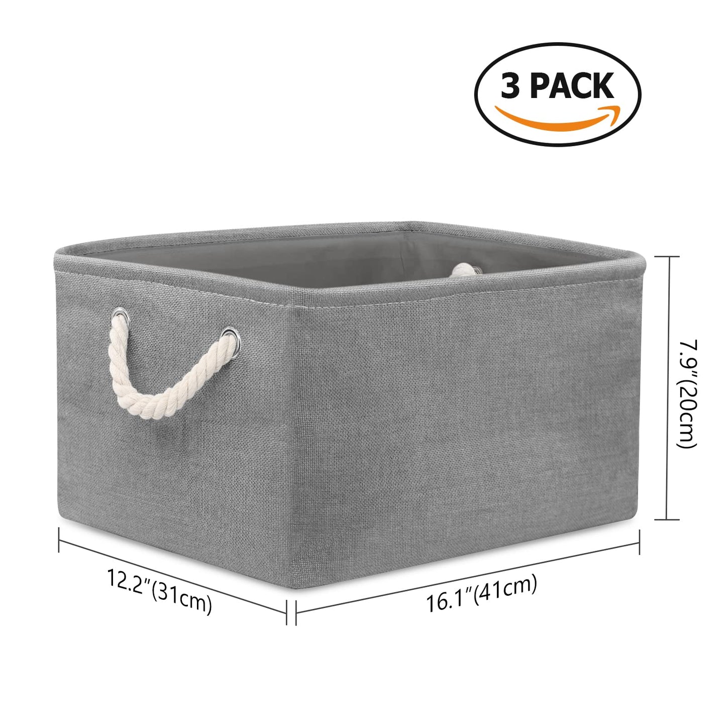 Newthinking 3 Pcs Large Storage Boxes, Fabric Storage Baskets with Handles, Foldable Home Organizer for Living Room, Laundry Room