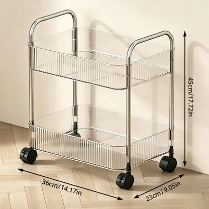 Guyi-Duck Clear Acrylic Storage Cart with Wheels, Transparent Rolling Organiser Trolley for Kitchen, Bathroom, Office and Home Corner