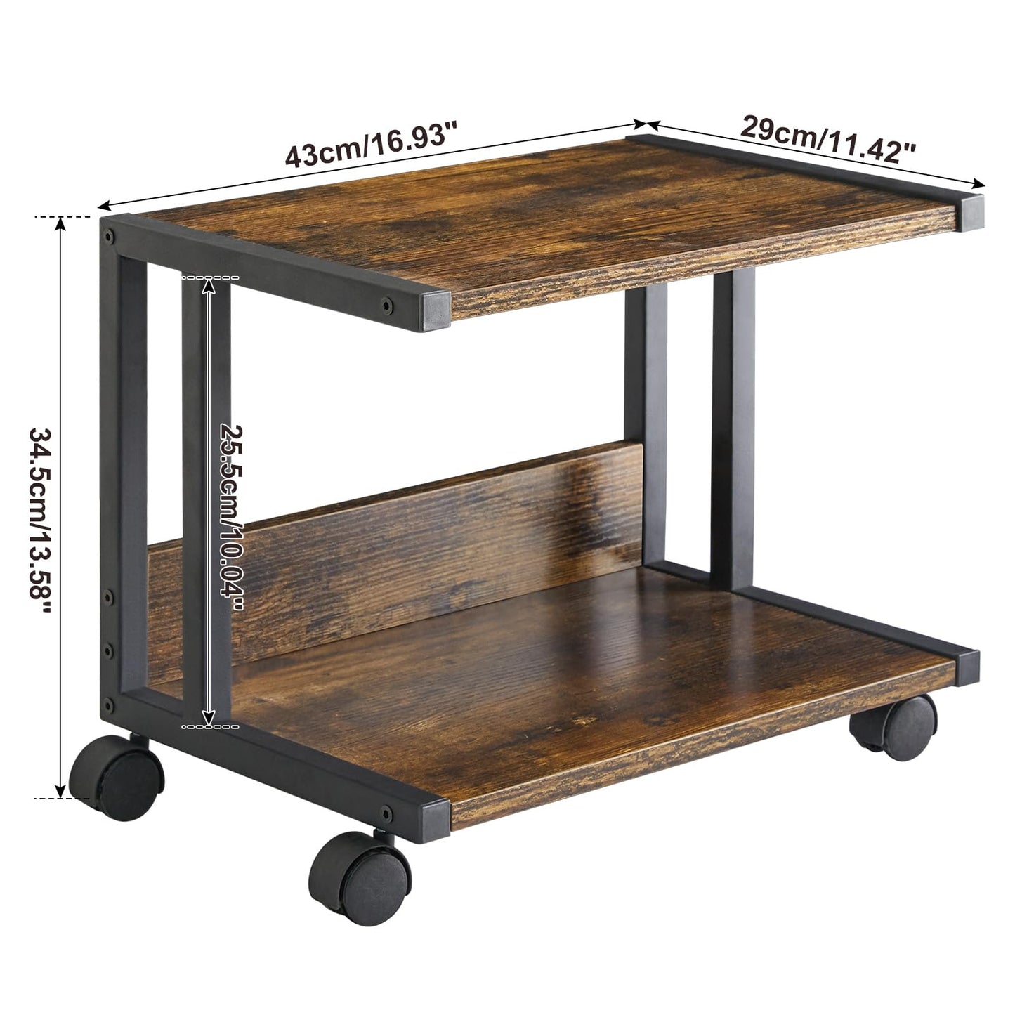 IBUYKE Under Desk Printer Stand, 2 Tier Desktop Organizer Shelf with 4 Wheels, for Printer, Fax, Home Office Use, Rustic Brown TLJ007H