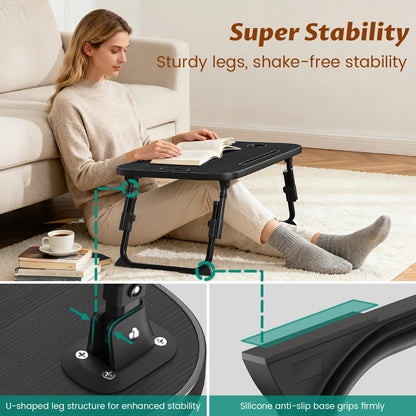 Laptop Table Height Adjustable, Foldable Bed Desk with Cup Holder & Phone Slot, Portable Lap Tray for Working, Eating, and Reading