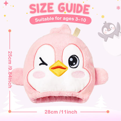 WAWSAM Kids Hair Towel Wrap Penguin, Microfibre Hair Turban Towel for Girls Boys, Fast Drying Hair Wrap with Button