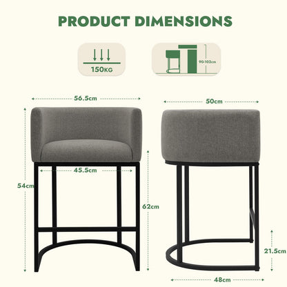 KRAMZMING Counter Height Bar Stools Set of 2, 24 Inch Linen, Gray