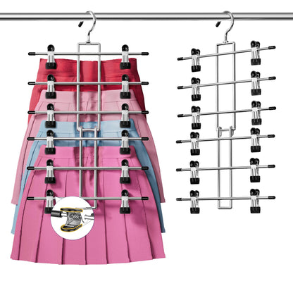 DAMITA Skirt Trouser Hangers with Clips Space Saving Hanging Closet Organizer 6 Tiers Multi Hanger with 360° Swivel Hook