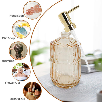 2 Pcs Glass Soap Dispenser with Pump, 13.5 Oz/400 ml Washing up Liquid Dispenser, BPA Free Refillable Non-slip Pump Bottle for Shampoo