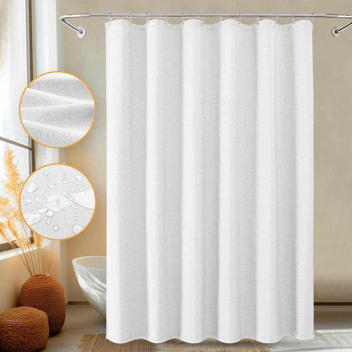 FY&XZH Shower Curtain, Heavy-Duty Linen-Texture Fabric Shower Curtain,Soft Double-layer waterproof Shower Curtains With Smart Function Stainless