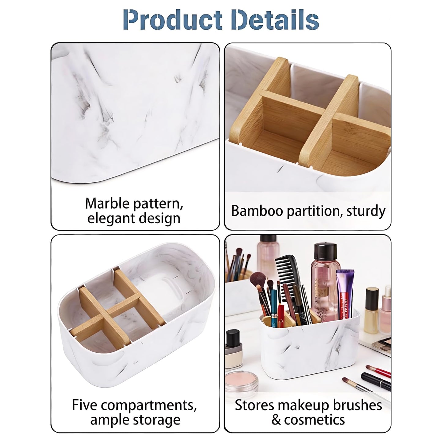 Foyscr Bathroom Bamboo Toothbrush & Toothpaste Holder White - 5-Slot Storage Organizer Caddy, Ideal for Electric Toothbrushes, Kids & Family Use