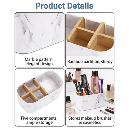 Foyscr Bathroom Bamboo Toothbrush & Toothpaste Holder White - 5-Slot Storage Organizer Caddy, Ideal for Electric Toothbrushes, Kids & Family Use
