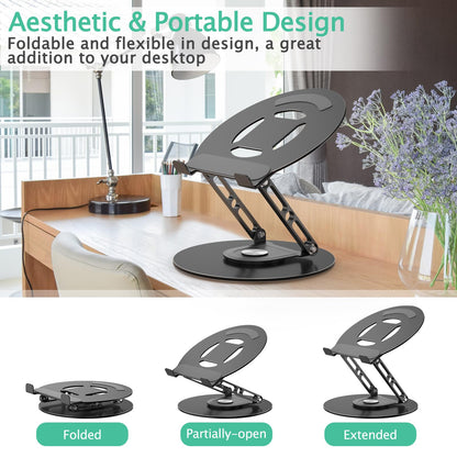 GleYo Laptop Stand for Desk Adjustable Computer Stand with 360 Rotating Base Ergonomic Laptop Riser Mount for Desk Foldable Protable Computer Desk