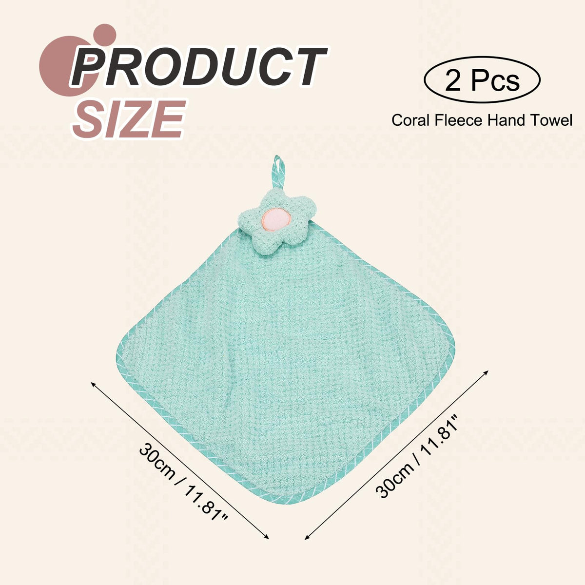 sourcing map 2Pcs Hand Towel, Soft Coral Fleece Hand Towels with Hanging Loop Decorative Flower Pattern Quick-Drying and Washable for Home Bathroom