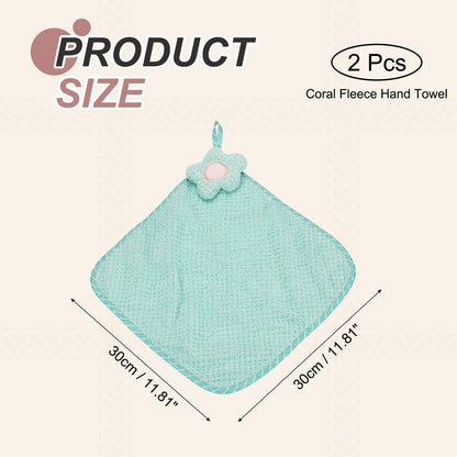 sourcing map 2Pcs Hand Towel, Soft Coral Fleece Hand Towels with Hanging Loop Decorative Flower Pattern Quick-Drying and Washable for Home Bathroom