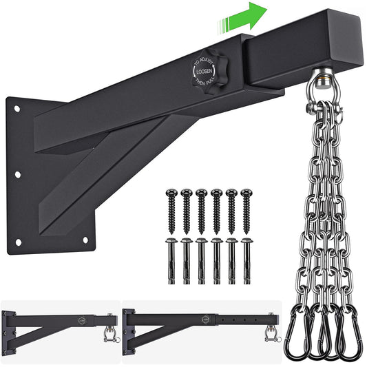 BeneLabel Punch Bag Bracket, Boxing Bag Wall Stand Frame Heavy Duty Speed Bag Hanger Silent Rotation Chain Carabiner with Adjustable 44-64cm Length