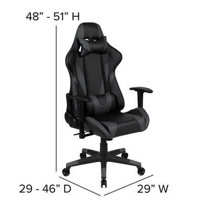 Flash Furniture X20 Gaming Chair Racing Office Ergonomic Computer PC Adjustable Swivel Chair with Fully Reclining Back in Gray LeatherSoft