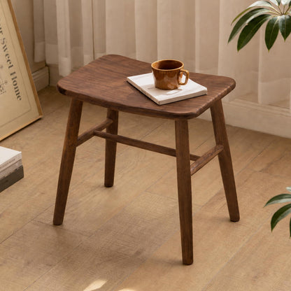 100% Oak Solid Wood Dressing Stool with Curved Seat, Walnut Vanity Stool