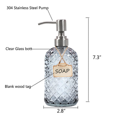 Bathroom & Kitchen Glass Hand and Dish Soap Dispenser with 304 Rustproof Stainless Steel Pump (Grey)