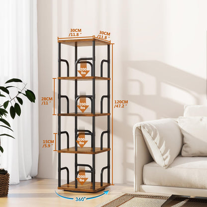 IBUYKE 5 Tier Rotating Bookshelf,Square Bookcases,Brown TBC004H