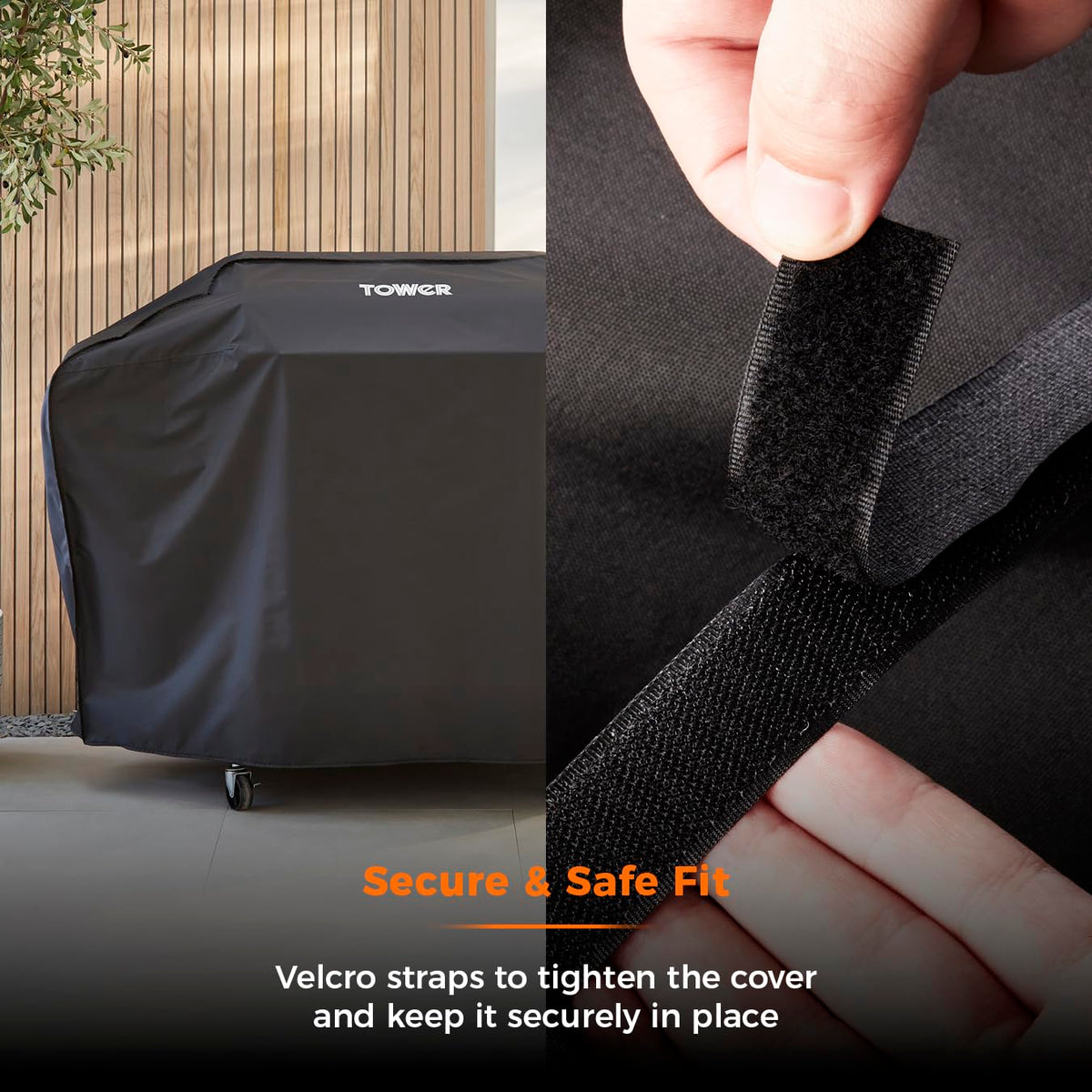 Tower Extra Large BBQ Cover - Heavy-Duty Waterproof & Windproof Outdoor Gas Grill Cover, UV Resistant, Black (H124.8 x W153 x D48cm)