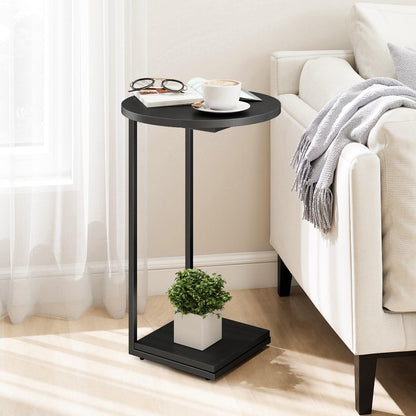 HDANI C-Shaped Side Table,Round End Table under Sofa,Bedside Table,Sofa Side Table with Metal Frame,Small Coffee Snack Table for Living Room