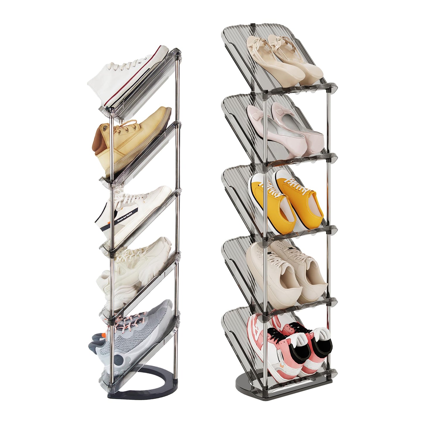 Patinao 2 Pack Sloping Narrow Shoe Rack 5 Tiers - Slim Tall Shoes Racks for Small Spaces and Corner, Shoe Storage Organiser Cabinet for Hallway,
