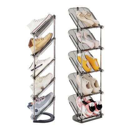 Patinao 2 Pack Sloping Narrow Shoe Rack 5 Tiers - Slim Tall Shoes Racks for Small Spaces and Corner, Shoe Storage Organiser Cabinet for Hallway,