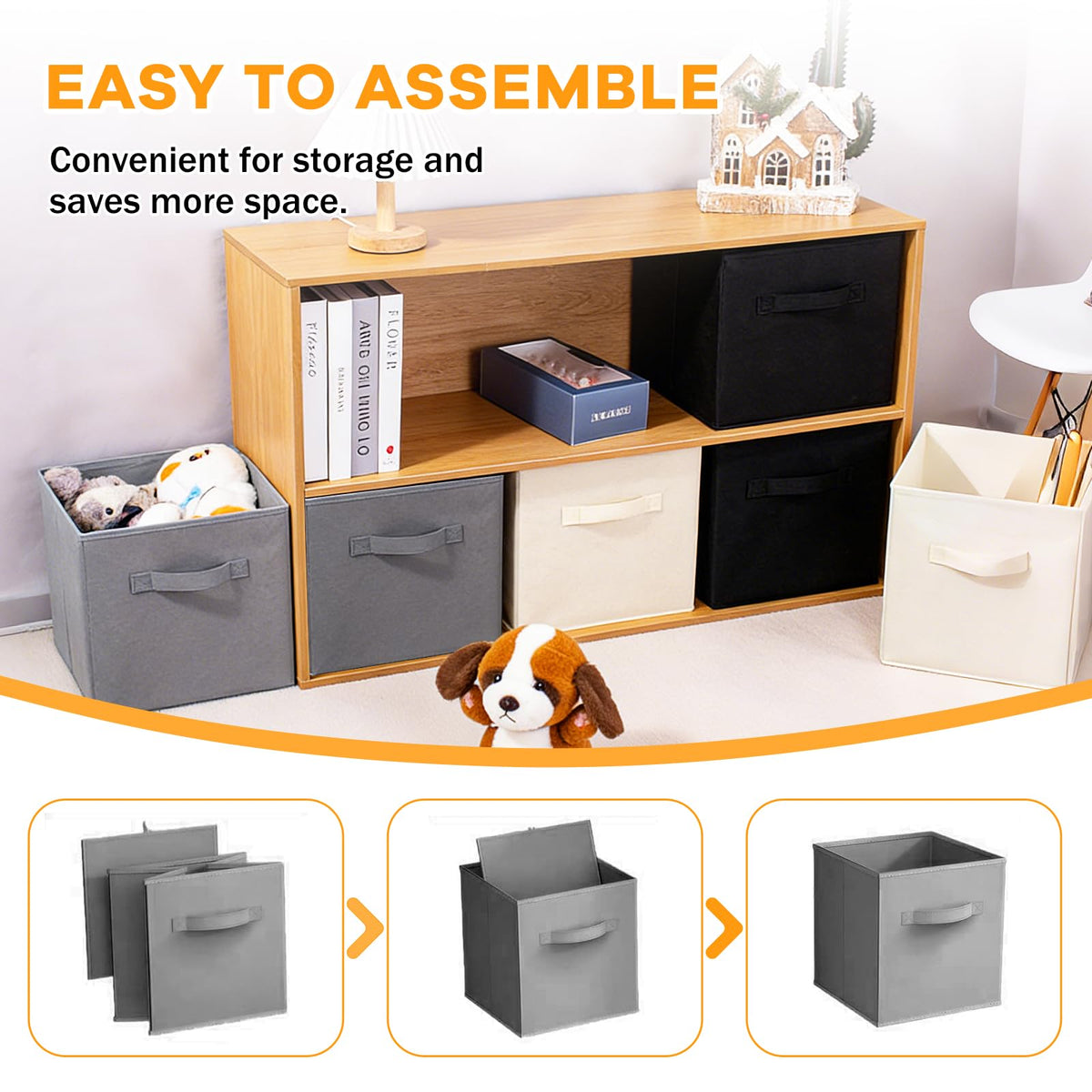 LLHONG 6 Pack Collapsible Cube Storage Boxes, Foldable Storage Cubes
