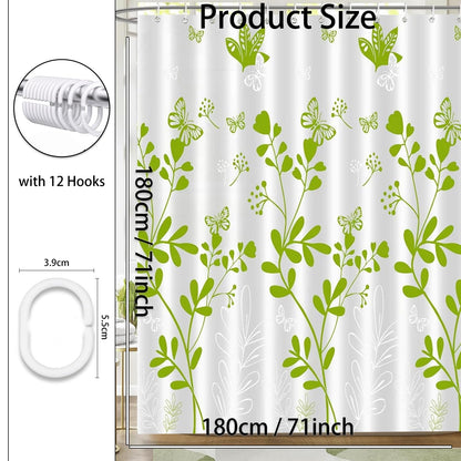 zhaoyeqing Shower Curtain for Bathroom, 100% PEVA Waterproof Anti-Mould Proof Resistant, Washable Bathroom Curtain, with 12 Pcs Curtains Hooks