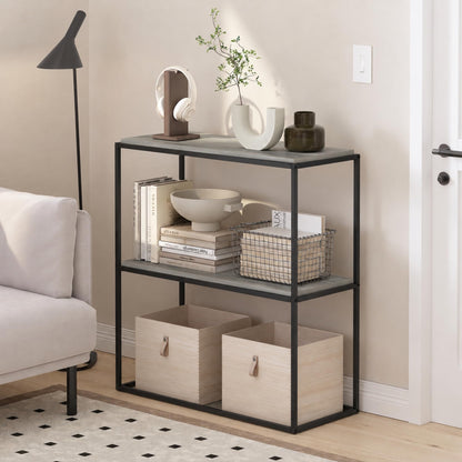Furinno MORETTI 2-Tier Stackable Grey Book Shelf, Metal Frame Storage Shelves, Rectangular Display Shelf, Easy Assembly, for Organization and Storage