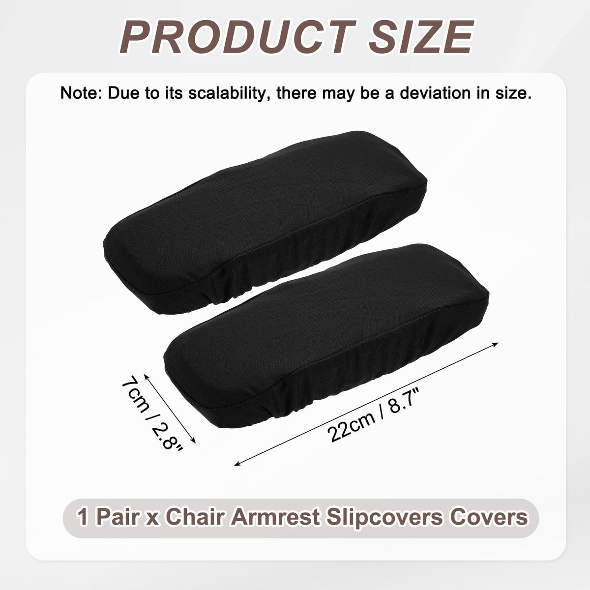 sourcing map Chair Armrest Slipcovers Covers, 22 x 7cm Polyester Removable Seat Hand Rest Protector for Office Chairs Desk Chair(Black)