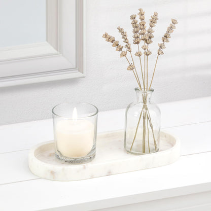 EHC Natural Marble Bathroom Vanity Tray - Oval, White, 25 x 11.5 x 2 cm - Countertop Sink Storage Tray Organiser for Cosmetic, Perfume, Home Decor