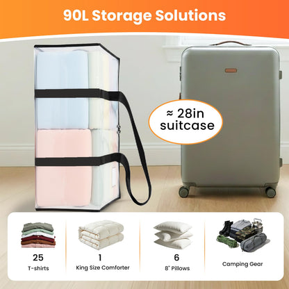 RICHER HOUSE 90L Heavy Duty Moving Boxes, Clothes Storage Bag, 4 Pack,Clear