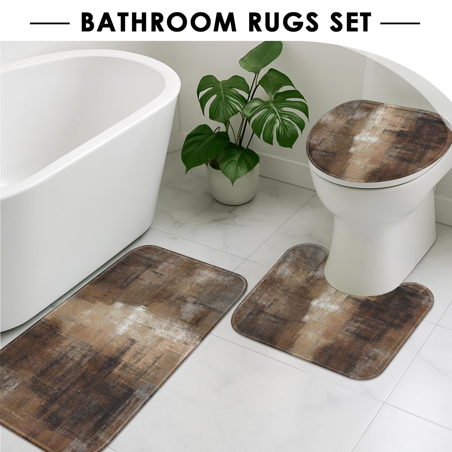 ArtSocket Burnt Brown Grey Bathroom Set with Shower Curtain and Rugs Accessory, Abstract Painting Modern Abstract Shower Curtain for Bathroom Decor 4
