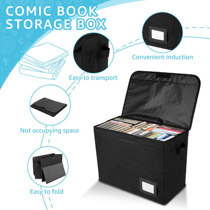 Jokapy Comic Book Storage Box with Lid 15.74x7.87x11.8 inch Foldable Storage Basket with Handles Label Slot Comic Book Organizer Boxes Storage