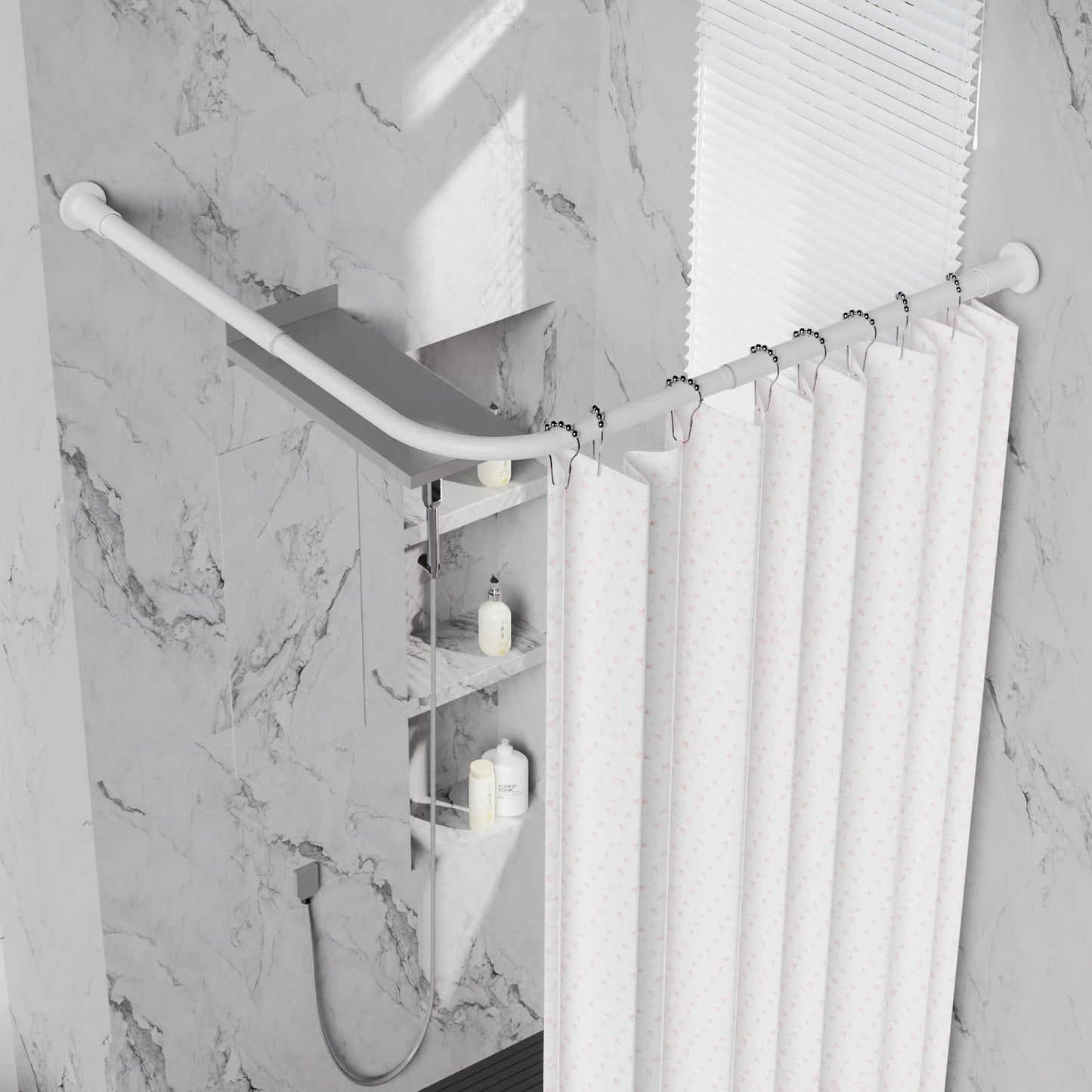 WELDUN L-Shaped Shower Curtain Rod, 68-96cm × 68-96cm Stainless Steel