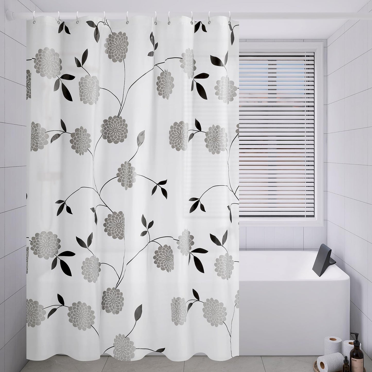 Lkw Ogechi Shower Curtain Flower Pattern Extra Large 180-300cm Wide, 180x200cm PEVA Anti Mould Waterproof Wet Room Shower Curtains Liners, Shower