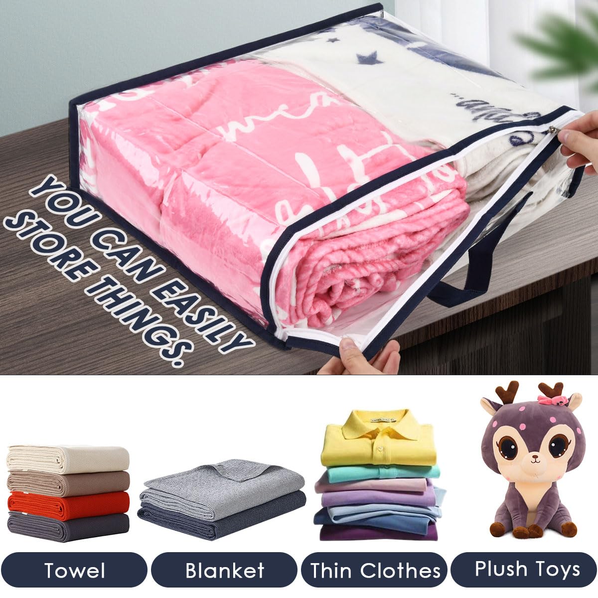 TMBMLPP Clear PVC Clothes Storage Bags, 6pcs Clothes Storage Bags with Zips, Clothes Storage Bag Organizer with Reinforced Handle