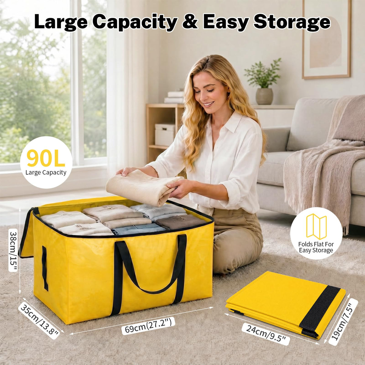 6 Pack Large Storage Bags and Moving Bags - 90L Heavy Duty Packing Bags Alternative to Moving Boxes, Reinforced Handles & Dual Zips