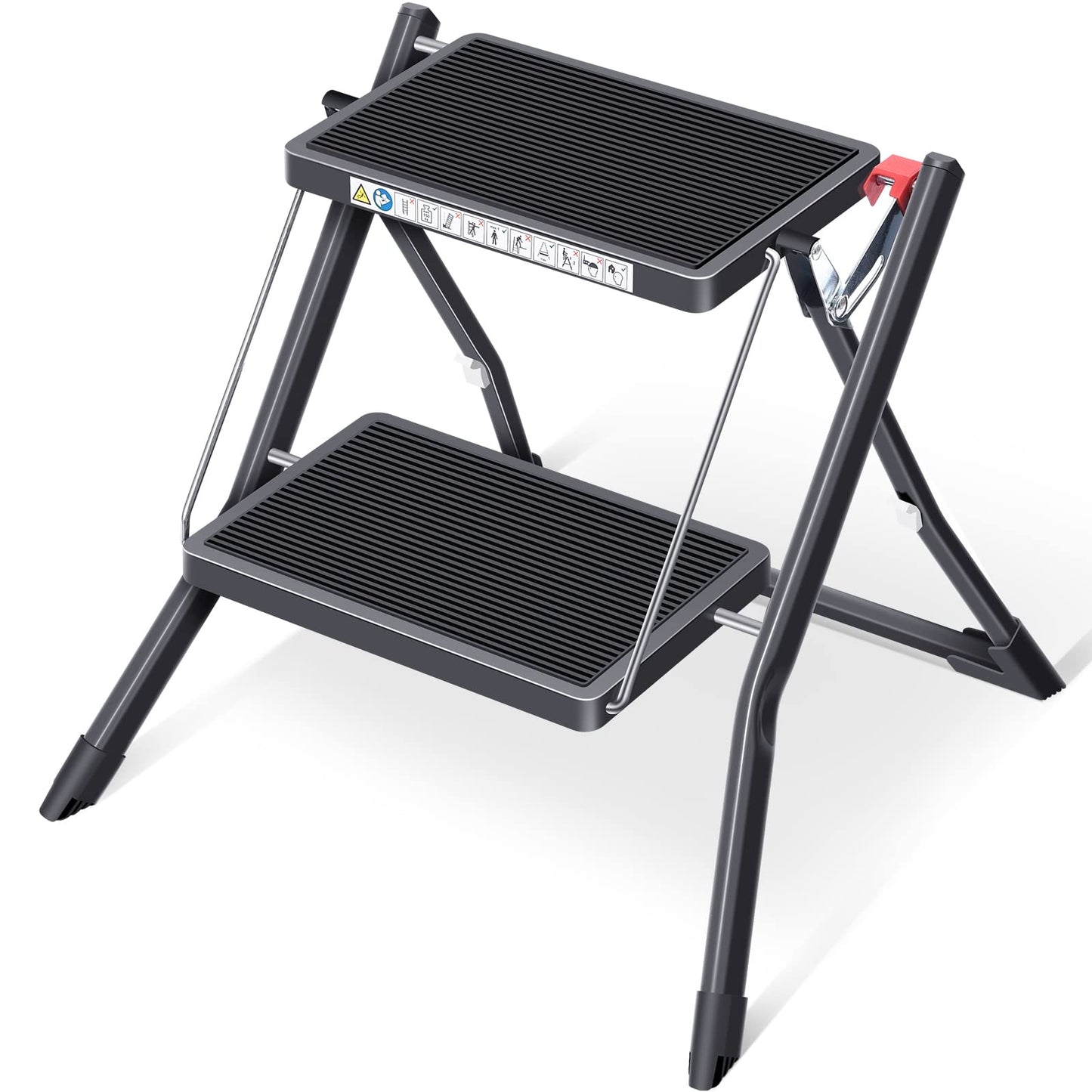 KINGRACK Step Ladder, Double Side Folding Step Stool, 2 Step Portable Ladder with handdle, Large Platform, Slim Household Stepladder with